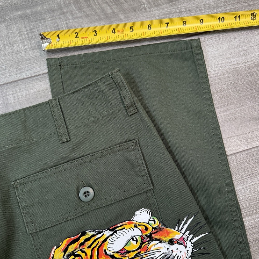 Ed Hardy Men's Screaming Tiger Straight Pants Utility Y2K Olive Size 32 NEW - Picture 6 of 8